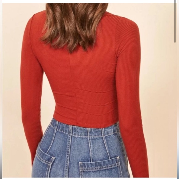 Reformation cropped long sleeve red top ribbed - Picture 3 of 5